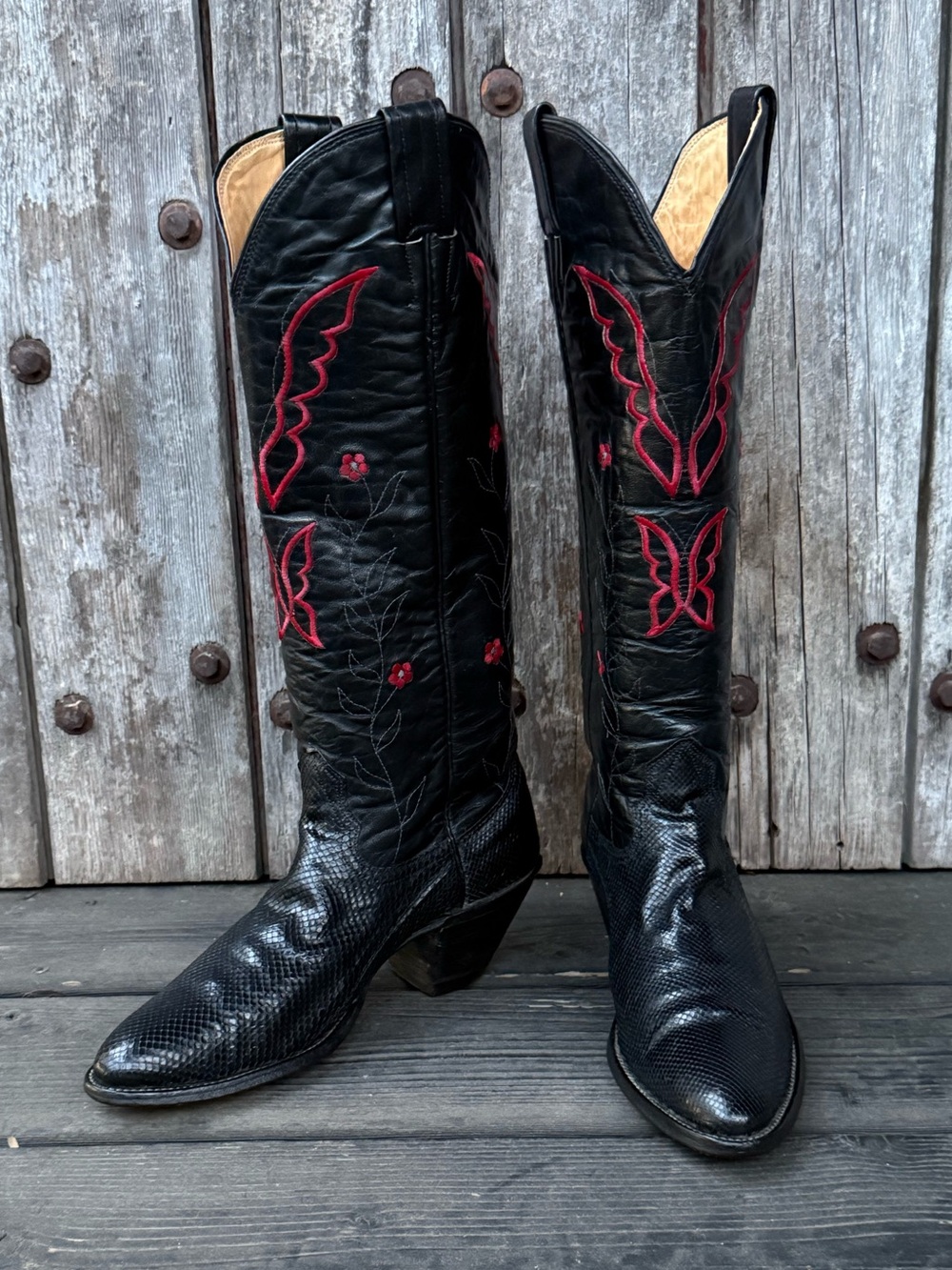 Vintage Nocona Exotic Leather Women's Cowboy Boots with Butterfly Embroidery 🦋